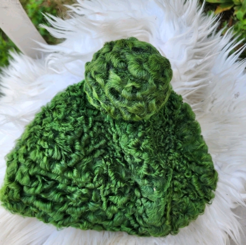Vintage Mid Century.green Broadtail Hat With Combs - Picture 8 of 8